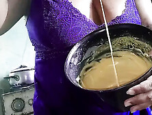 Chubby Stepmom Making Cake Without Panties