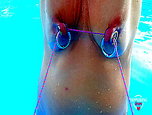 Nippleringlover Nipple Bondage Outdoor In Pool - Rope Through Huge Pierced Nipples - Nipple Torture