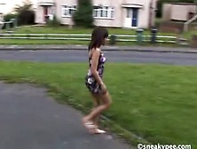 Hot Brunette Peeing On Grass