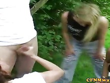 Cfnm Femdom Blondes Outdoor Jerking Cock