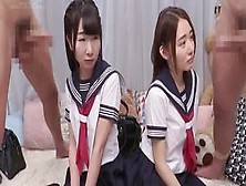 Japanese Two School Girls In Mirror