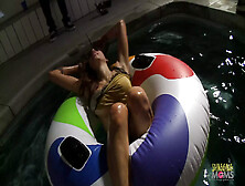 Brunette Slut Fucking With A Friend After Taking A Late Night Swim In The Pool