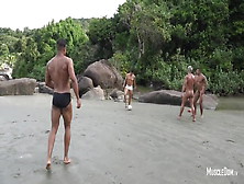 Naked Muscle Football On The Beach