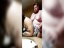 Fat Dude Fucks Big Tit Inked Skank Into Hotel Restroom