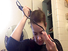 Smoothly-Shaven Head Fetish Female Shaves Her Own Head