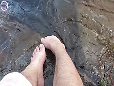 Big Feet And Hairy Legs Splashing At The Beach