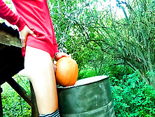 Youngster Is Boinking A Pumpkin And Tonguing Own Internal Ejaculation In The Garden