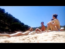 Four Topless College Girl At The Beach