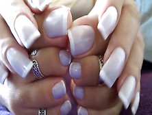 Cute French Pedicure Lady Exposes Her Stunning Feet And Toes On The Camera