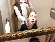 Shaved Pussy Beautiful Teen Deep Throated In The Public Toilet