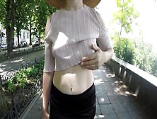 Outdoors Pee Compilation - Women Walks Without Bra,  Flashes Her Melons On
