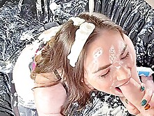 Messy British Brunette Enjoys Whipped Cream Deep Throat Blow Job With April Feelix