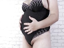 9-Month Pregnant Long Boobed Fiance Milky Mari Showing Her Cutie Thick Body Into Tight Bodysuit