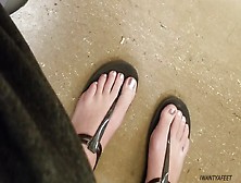 Candid Feet In Thong Sandals