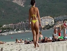 Sexy Ass Woman In Yellow Thong Bikini