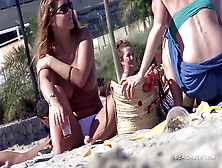 Stunner With Yam-Sized Inborn Tits Sunbathing On Topless Beach