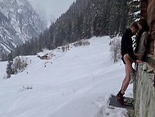 Couple Hide To Fuck While Hiking In The Snow, Mountain Forest And Birdsong,  Romantic Intimate Love