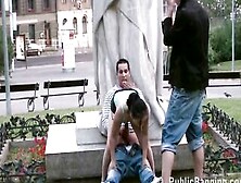 A Young Adorable Cunt With Mouth With Two Friends Outside Street Sex Three-Way Gang Bang By A World Famous Statue At The Central