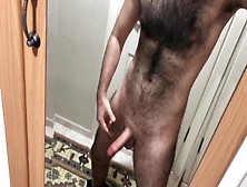 Hairy Man Magnify Cock In Front Of The Mirror
