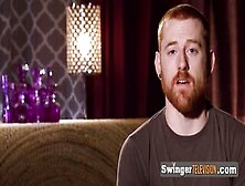 Ginger Swinger Boyfriend Gets His Penis Jacked Off By Two Horny Hotties From The Group.