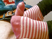 Striped Cotton Socks Make A Soft And Warm Footjob