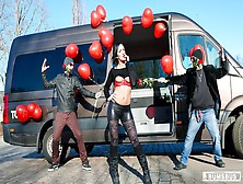 Sexy Brunette German Babe Black Sophie Fucks In The Bus On Valentine's Day
