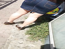 Tan Nylon Feet Play At The Bus Station