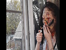 Zombie Makeup,  Smoking A Cigarette
