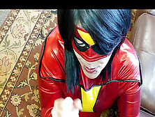 Spiderwoman Pleasures A Dirty Blowjob At Work And Receives A Sticky Facial