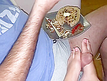 Eating Chicken And Waffles While Getting Footjob By Petite Muslim Pakistani Girl