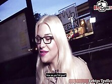 German Blonde With Glasses And Inside Nylons Pick Up At The Street