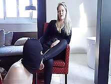 Blonde Femdom Gives An Order To Her Slave To Lick Her Feet