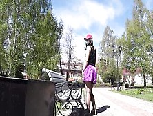 Voyeur With Concealed Camera Spying On Legs Inside Pantyhose And A Incredible Booty Under A Short Skirt Into Outdoor Places.