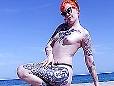 Mel Fire - Redhead Topless At The Beach
