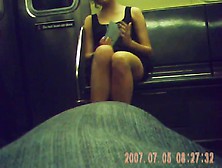 Sexy College Girl Crossing Legs On Train