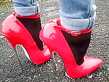 18 Inch Red Sexy High Heels Stiletto Shoes Wearing Women Walking