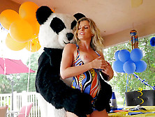 Energized Mom Sure Loves Fucking With The Young Dude In Panda Costume