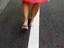 Mistress Walking Bare Feet (Flip Flops) In Public