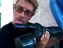 Drooling Big Cock And Anal Sex In Boots And Blue Latex Bodysuit