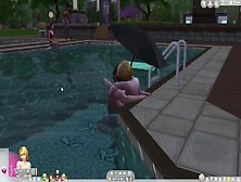 Using Umbrella To Hide Having Sex In Public Pool