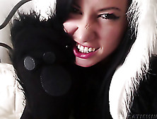 Teen Brunette Chick Moaning Loudly While Rubbing Her Slit In Fur Panda Hat