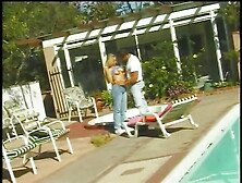 Blonde Sucks A Stiff Cock Poolside In Her Jeans