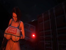 Skank With Monstrous Enormous Tits And Bikini In The Zombie World | Porno Game