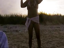 Wow! Sunset Sarong.  Nude Beach Milf Public Standing Pee.  Exposed Pussy And Sheer Covered Nipples.