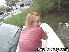 Blonde Girl Fucked And Taking Facial On Car In Public