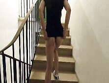 Yummy Ass Gal With Sexy Legs Teasing And Pooping On The Stairs