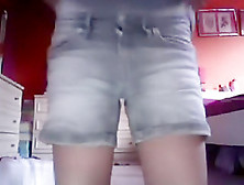 Girl Wearing Jeans Shorts Chatting With Online Buddies