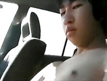 Japanese Twink Jerks Off In A Car
