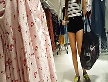 Candid Voyeur Teen In Cheeky Shorts Clothes Shopping