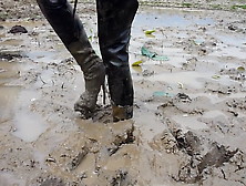 Two Thai In Thigh Boots Swim In Mud!!!